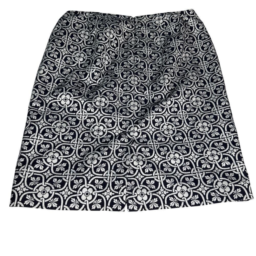 Talbots Women's sz 12 Navy Lattice Floral Medallion Print Skirt Mediterranean - Picture 2 of 7